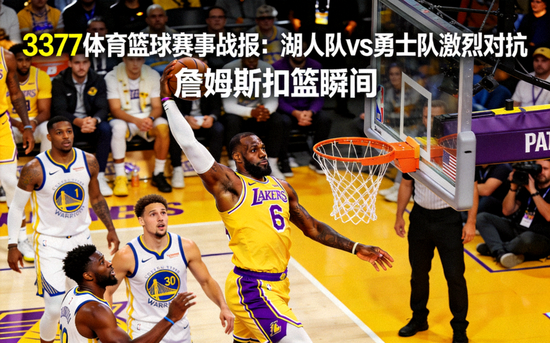 3377体育篮球赛事战报：湖人队vs勇士队激烈对抗，詹姆斯扣篮瞬间